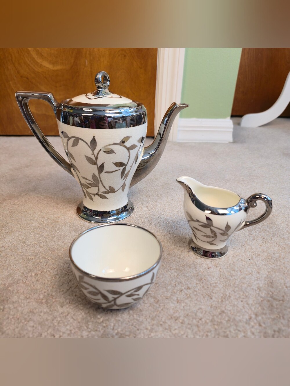 Vintage 3-piece tea service set "Old Silver Lustre" (Pattern 1505 F)